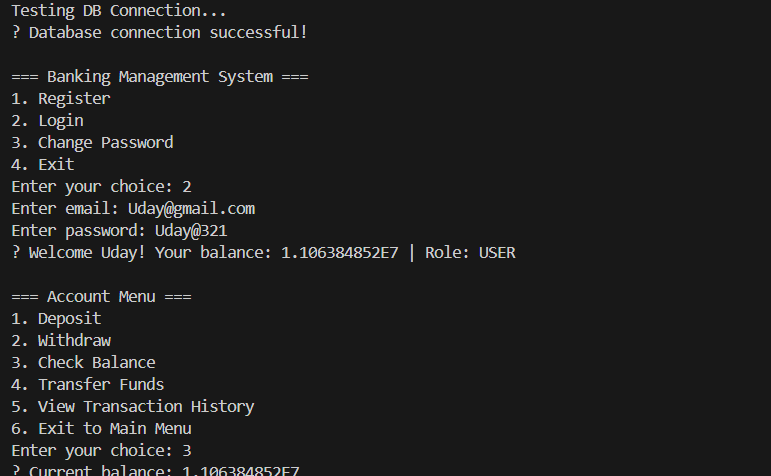 Banking System Console